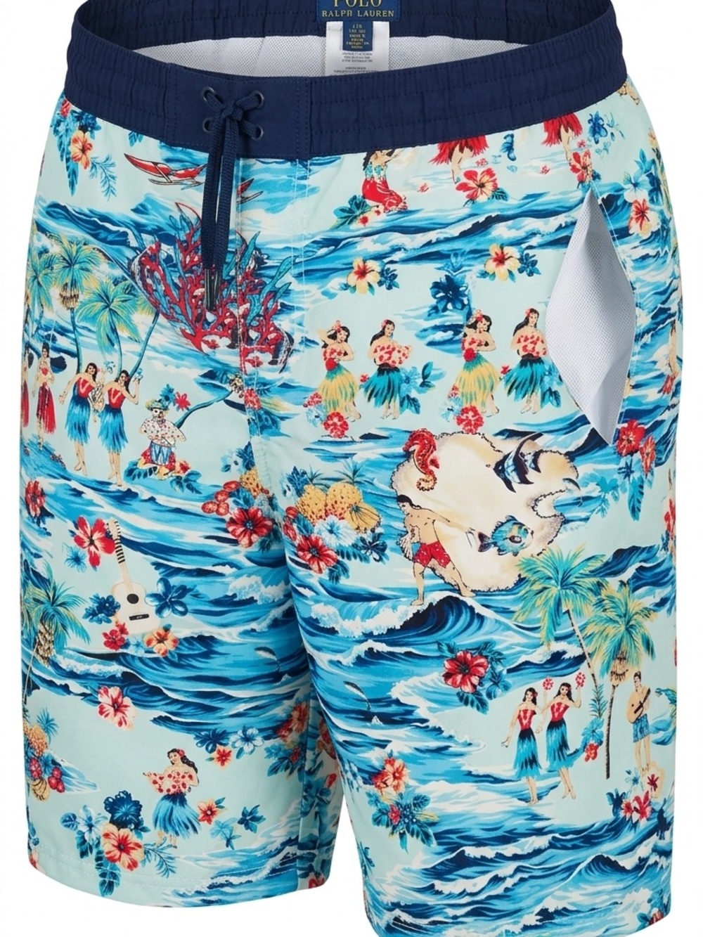 Polo Ralph Lauren Boys Swim Trunks Size L 14-16 Hawaiian Tropical Hula Luau AOP